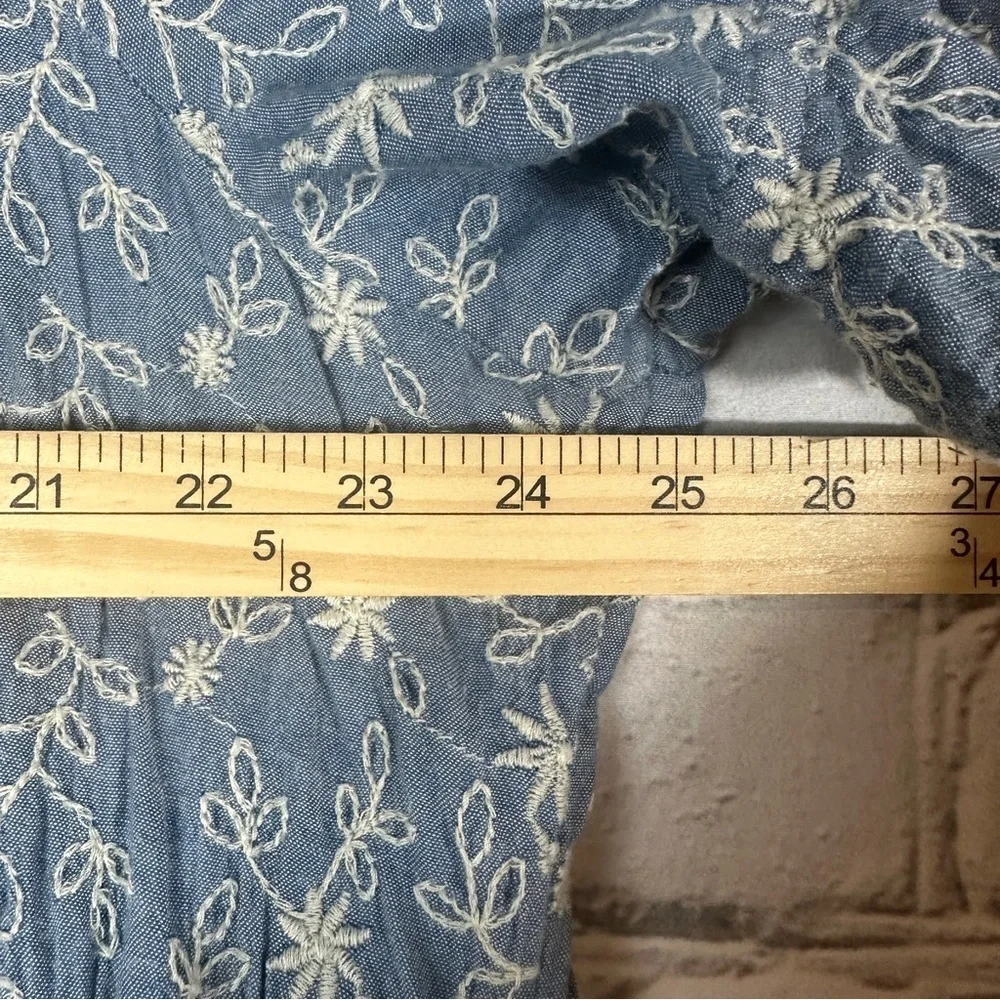 Old Navy Puff-Sleeve Tiered Swing Dress 4x Chambray Embroidered Cottagecore - Picture 8 of 10
